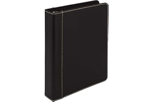 Samsill 1" Junior Size 3 Ring Binder, Leather, Black with Contrast Stitching, Holds 8.5 x 5.5 Paper, 3 Rings, Notebook Binder, Portfolio Organizer, Planner, Journal