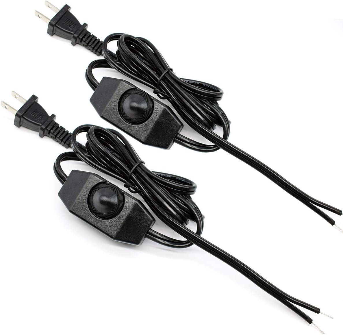 PLUSPOE UL listed Rotary Dimmer Switch with1.5m/5.0ft extension Power Cord for Halogen and Incandescent Bulbs lamp, Compatible with LED dimmable lights(2 Pack) - - 