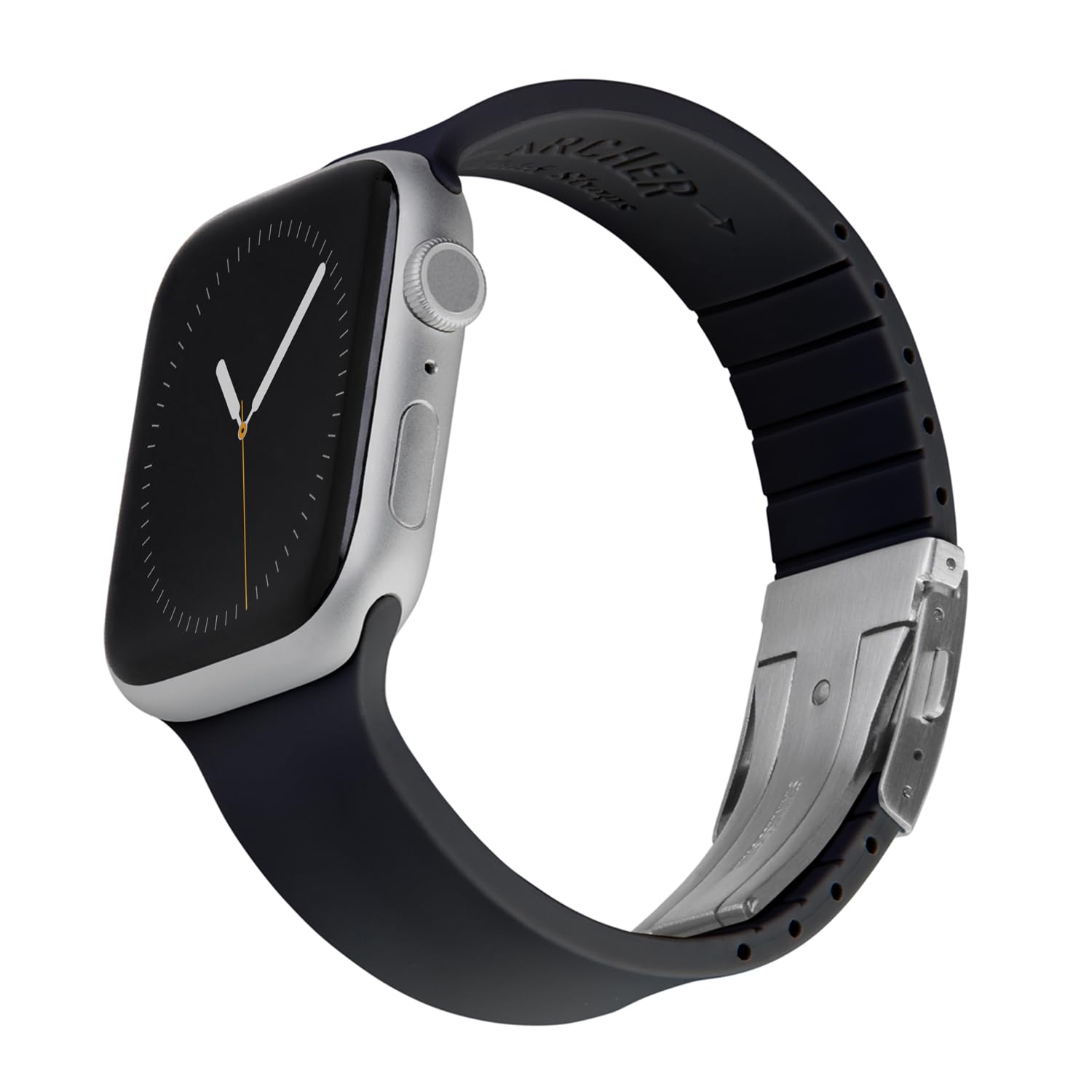 Archer Watch Straps - Custom Fit Silicone Straps for Apple Watch (Black, Silver Clasp, 40/41/42mm)