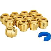 SUNGATOR 1/2 Inch End Cap, 12-Pack, Push-to-Connect Plumbing Fittings | Brass, End Stop, Caping off PEX Pipe, Copper, CPVC, PE-RT, with 1 Disconnect Clip