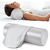 Noverlife 2 Pack Satin Bolster Pillow Covers, 16x6 in Grey Neck Roll Case With Zipper, Soft Silky Round Pillowcases, Machine Washable Silk Cervical Cases for Skin