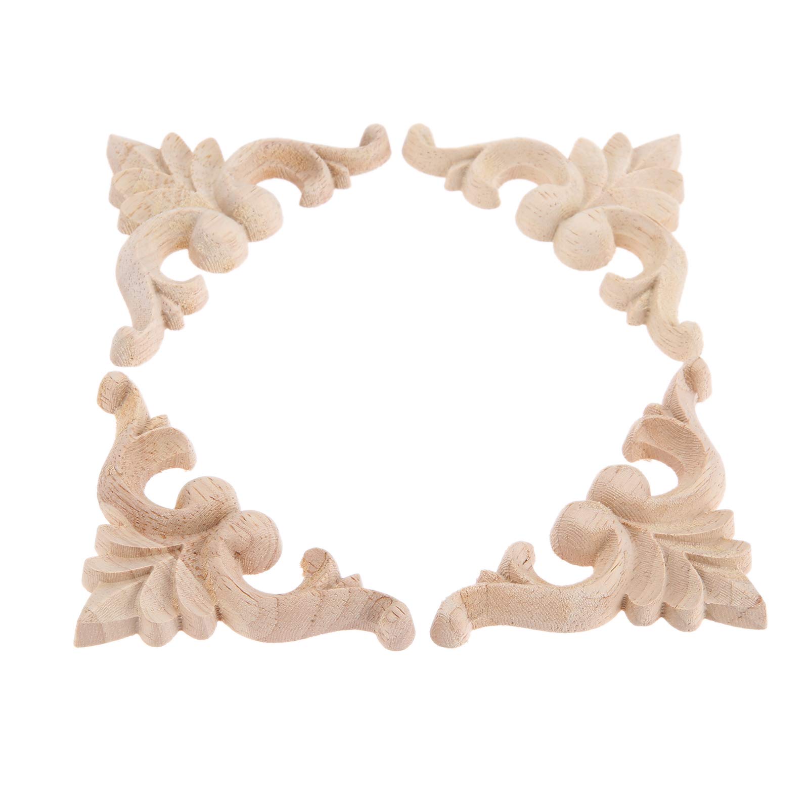 MUXSAM 4Pcs Wood Carved Corner Onlay Applique Wooden decorative Mouldings Unpaint Woodcarving Decals for Cabinet Fireplace Bed Wall Door Mirror Headboard Pew Frame Decor,Furniture Decoration 8x8cm