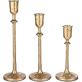 Antique Brass Iron Taper Candle Holder - Set of 3 Decorative Candle Stand, Candlestick Holder for Wedding, Dinning, Party