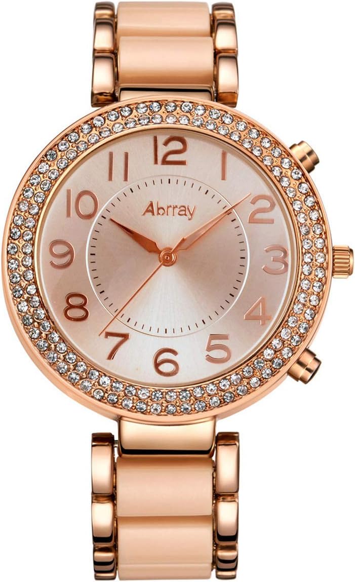 Abrray Analog Quartz Rhinestone Case Gold-Tone Bracelet Watch for Women with Arabic Numerals Display
