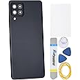 Black Plastic Back Panel Cover Replacement for Samsung Galaxy A22 with Rear Camera's Frame Rear Camera's Glass Cover Pre-Install Adhesive and Installation Instruction Tool Kit
