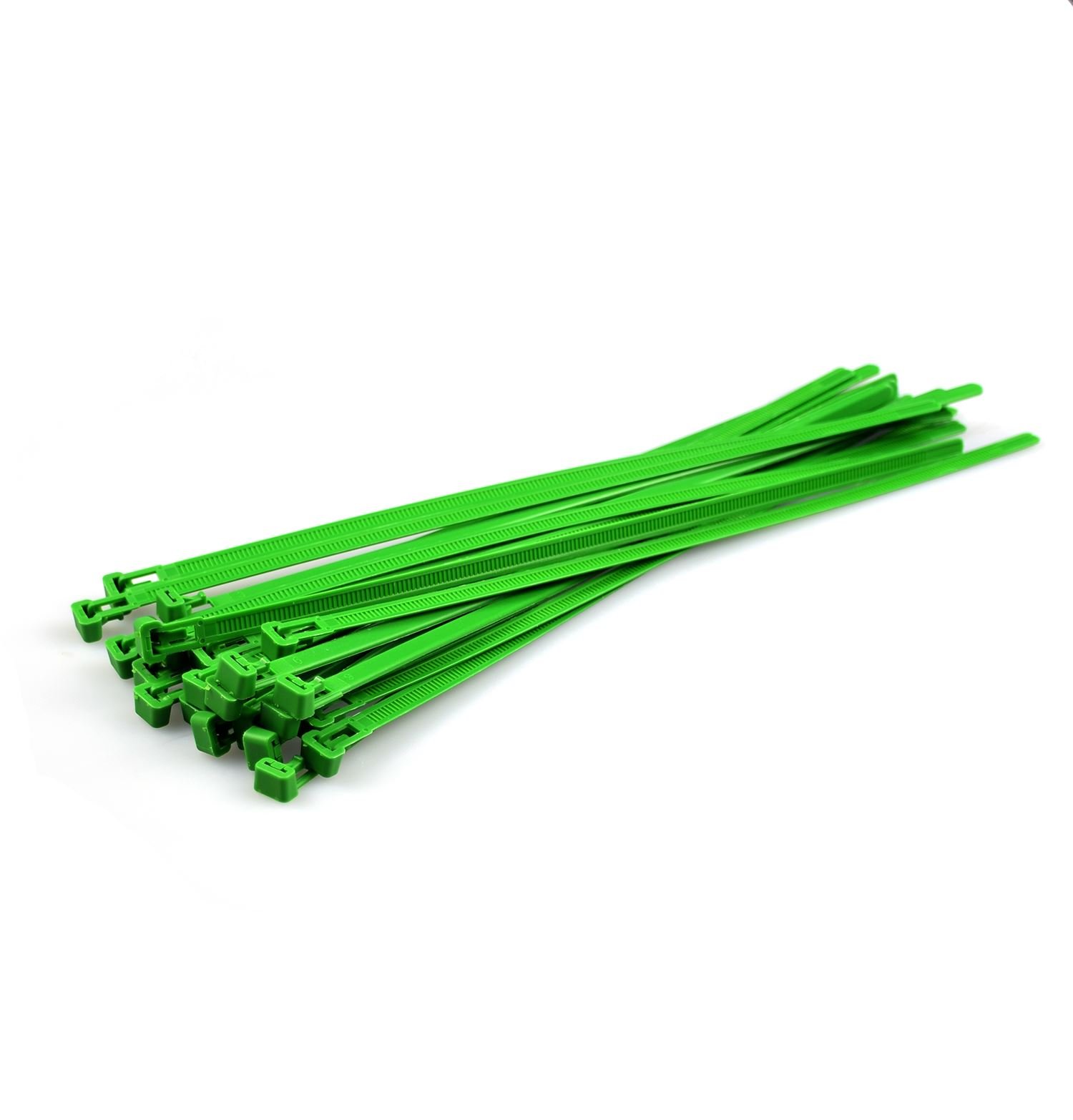 Green Releasable Cable Ties 7.2mmx300mm, 50 Pieces