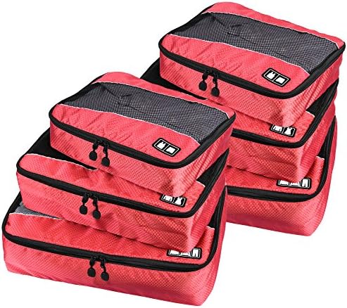Travel Packing Organizers - Clothes Cubes Shoe Bags Laundry Pouches For Suitcase Luggage, Storage Organizer 6 Set Color Red