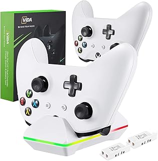 Xbox One Controller-Ladegerät, CVIDA Dual Xbox One/One S/One Elite Controller Lade-/Dockingstation mit 2 x 800 mAh Akku-Packs - Weiß