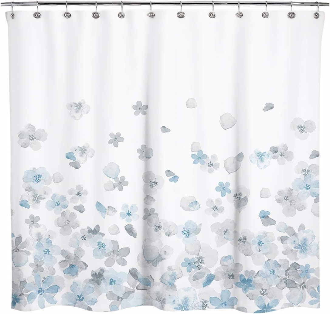 Amazon Com Sunlit Design Simple Style Blue And Gray Flower Blossoms Fabric Shower Curtains For Bathroom Decor With White Background Machine Washable Home Kitchen