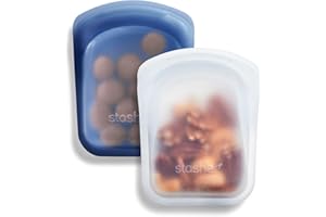 Stasher Silicone Reusable Storage Bag, Pocket Bags 2-Pack, Microwave, Dishwasher, Oven Safe, Sous Vide, Eco Friendly, Leak-fr