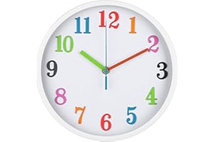 VREAONE Silent Kids Wall Clock,10 Inch Non Ticking Quartz Battery Operated Colorful Decorative Clock for Children Nursery Roo