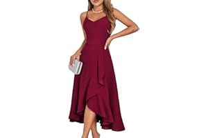 DRESSTELLS Women's Cocktail Party Dress, Formal Wedding Guest High Low Dress, Fit Flare Holiday Prom Dress