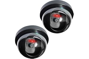 GENERIC Fake Camera Security Dummy with Red Flashing LED Light - Realistic Indoor/Outdoor CCTV Dome Surveillance Deterrent (2-Pack)