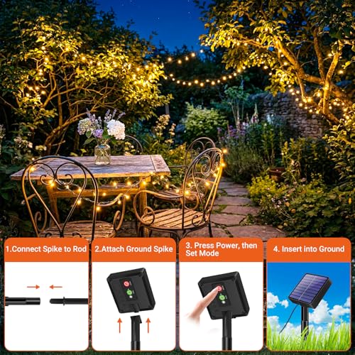 bitjam 6M 60 LED Outdoor Solar Fairy Lights, IP65 Waterproof, 8 Modes Solar String Lights, for Patio, Yard, Christmas, Wedding, Party, Warm White