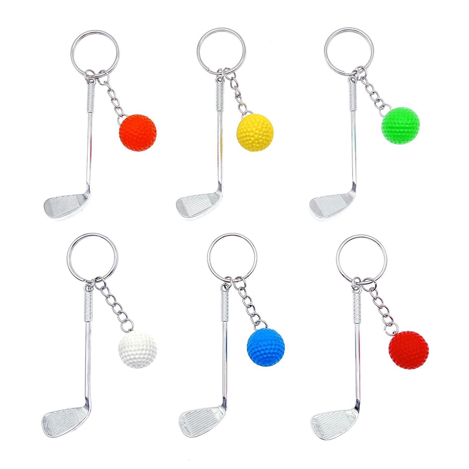 JZK 6x Mini metal golf keychain, golf club keyring, golf ball key ring, novelty fun gift for golf fan, golf party favours decoraions, golfers gift idea, golf match prize