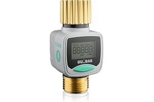 QUOBAS Water Flow Meter for RV & Garden Hose with Dual Scale (Gallon/Liter), Heavy-Duty Brass Hose Flow Meter for Water Tank 