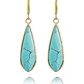 Turquoise Dangle Drop Earrings Gold Plated Sterling Silver Hook- Leverback Faceted Gemstone Hypoallergenic Earrings