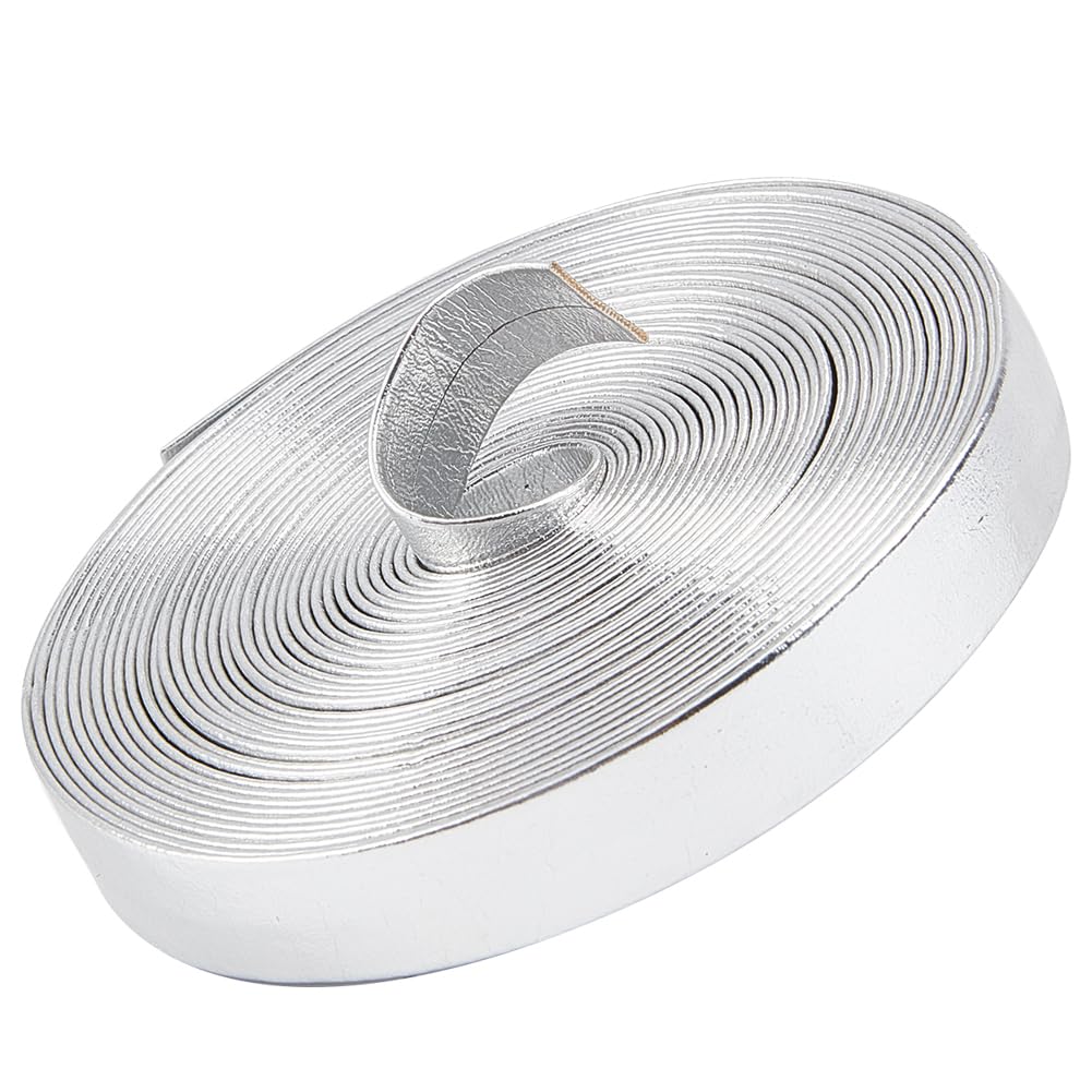 GORGECRAFT 5m Metallic Leather Straps 12mm Wide Silver Shiny Flat Leather Cord Glossy Double Sided Imitation Leather Strips Beading String Threads Rope for Belt Necklace Bracelet Jewelry Making