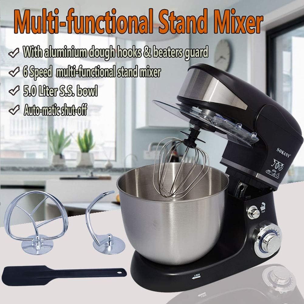 Eclectrics Stand Mixer 5L Tilt-Head Dough Mixer with Stainless Steel Bowl, Dough Hook, Beater, Whisk, for Cakes, Noodles, Salads