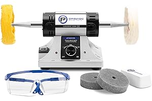 OPAVIOC Jewelry Polisher - Adjustable Variable Speed Bench Grinder Polishing & Buffing Machine, Dental Buffer & Lathe - Includes 2 Cloth Wheels, 2 Abrasive Fiber Wheels, Safefy Glass, Polish Compound