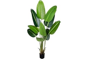 CETRD Artificial Bird of Paradise Plant 5.2Ft Fake Tropical Palm Tree with 10Trunks Faux Banana Leaf Trees in Pot for Home Indoor Outdoor Office Modern Decor Housewarming Gift（1Pcs）