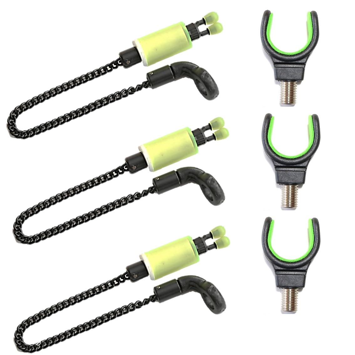 TJR Tackle 6pc Bobbins Bite Indicators & Rod Rest Set Carp fishing Tackle for Bite Alarms and bank sticks (Green)