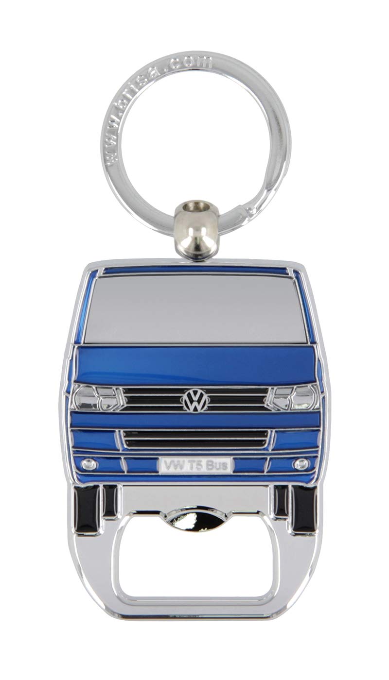 BRISA VW Collection - Volkswagen Keychain Ring Keychain Accessory Keyholder with Bottle Opener in T5 Bus Campervan Design (Blue)