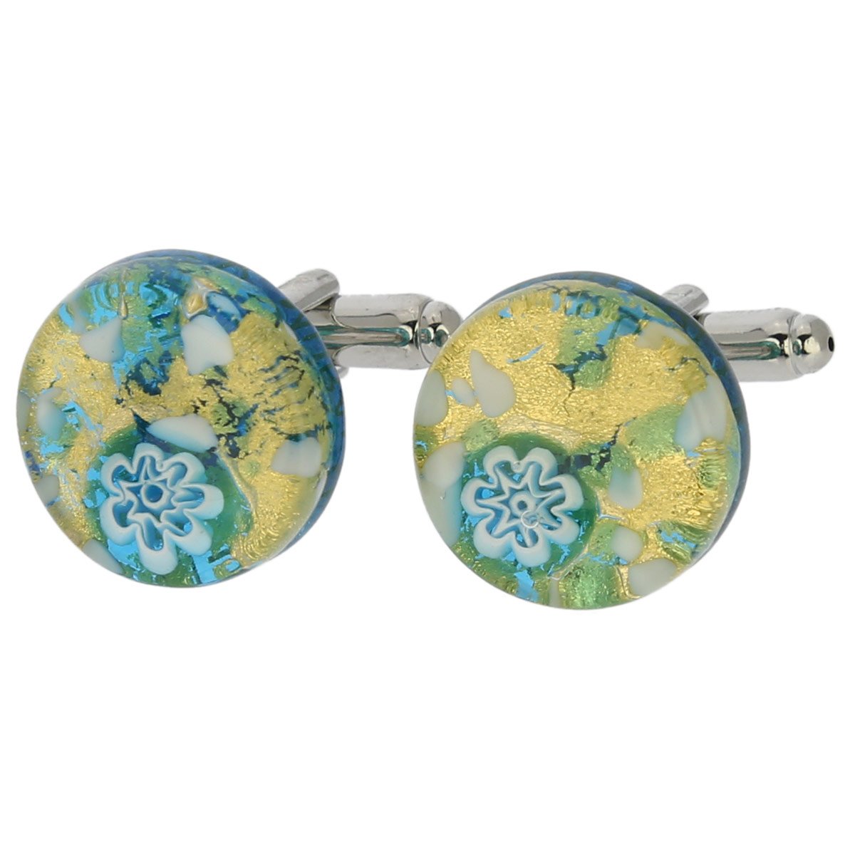 Glass Of Venice Murano Glass Venetian Classic Round Cufflinks - Aqua Gold