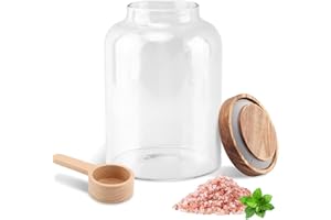 Meluvora Bath Salts Glass Jar, Bath Salt Container with Wooden Lid and Scoop, Glass Food Storage Jars for Home Decor,Tea,Spic