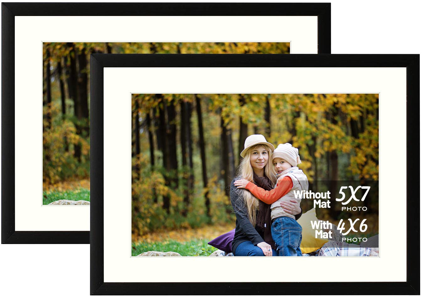 Golden State Art, Metal Wall/Table top Photo Frame Collection, Aluminum Black Photo Frame with Ivory Color Mat for Picture & Real Glass (5x7, 2-Pack)