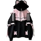 Wayolyn Tenshi Kawaii Hoodies Jirai Kei Fashion Cute Cat Ears Clothes Oversized Zip Up Hoodie Gothic Top