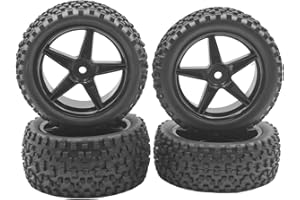 SHARE GOO 4Pack ShareGoo 12mm Hex Wheel 5 Spoke Rims High Grip Rubber Tires Front Rear Tyres with Sponge 88mm/3.46" for 1/10 RC Off-Road Buggy