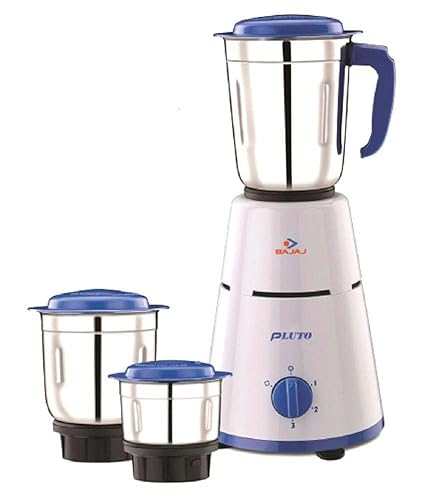 Bajaj Pluto Mixer Grinder, 500W, 3 Jars (White)