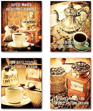8x10 COFFEE wall decor posters. Set of 4 UNFRAMED poster prints. Made in USA.