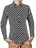Allegra K Men Long Sleeve Button Down Dots Fitted Business Shirt Black White M