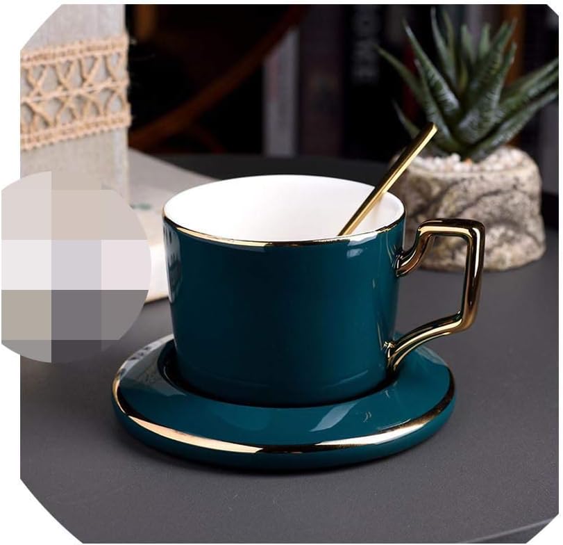 qentom Cups European Ceramic Coffee Cup Set Creative Light Luxury Coffee Cup with Dish Spoon for Home Cafe Office Fun Gifts