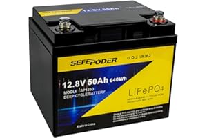 SEFEPODER 12V 50Ah LiFePO4 Lithium Battery, 4000+ Deep Cycle Lithium Iron Phosphate Rechargeable Battery for Solar, RV, Marine, Home Storage, Outdoor Camping, Off-Grid Applications with Built-in 50A BMS