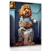 Goldendoodle Bathroom Canvas Wall Art Funny Framed Print for Restroom Decor Modern Minimalist Pet Artwork, Ideal Gift for Dog Lovers, Unique Interior Design Accent for Home Decor 11.5 x 15 inche
