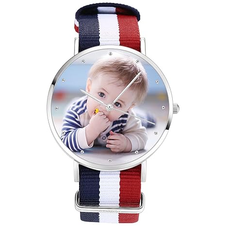 SOUFEEL Personalisierte Foto Armbanduhr für Damen Herren Analog Nylon Armband Klassisch Zifferblat Wasserdicht