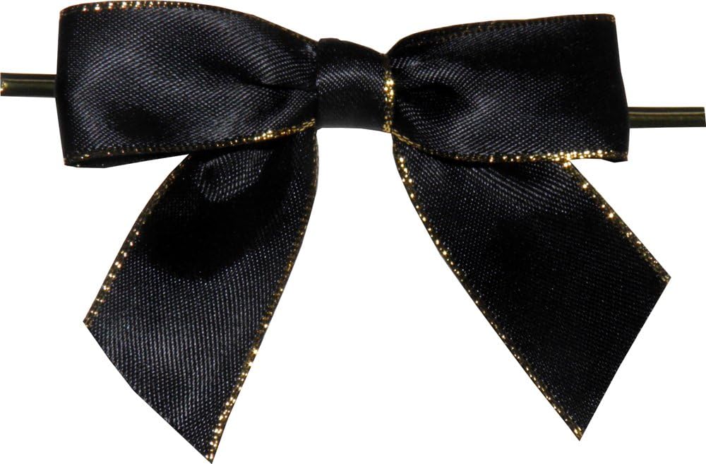 BAYWIND LTD; 3" Black with Gold Edge Twist Tie Bows- 100pc