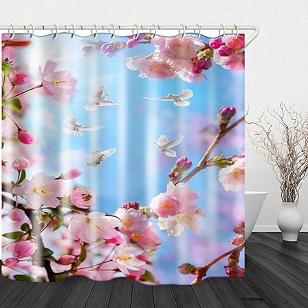 LYZQ Cortina de Ducha de Tela Impermeable con Estampado de Flor de