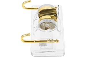 SEWACC Portable Gold Adhesive Shower Head Holder with Hooks No-Drill Shower Mount Bracket