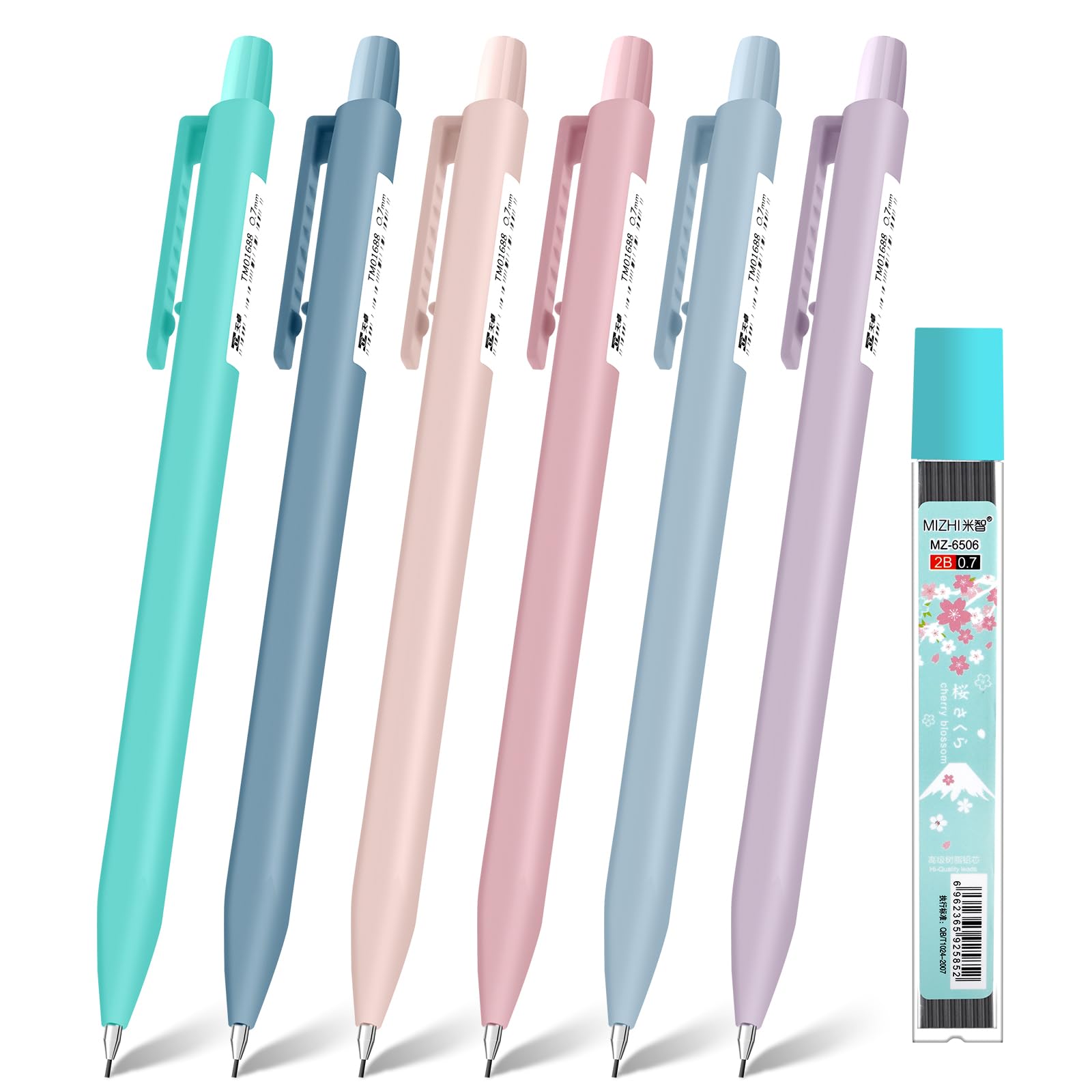 OFFCUP Mechanical Pencil Set, 6 Lead Pencils 0.7 mm, Pastel Mechanical Pencil Set with Eraser Tip