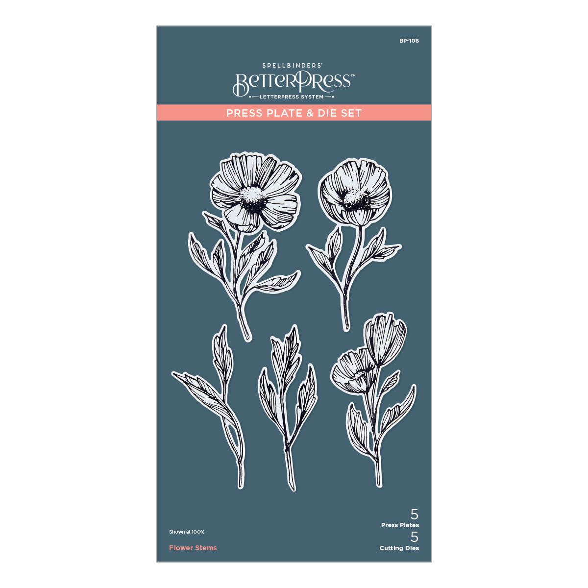 Spellbinders Flower Stems Plate & Die Set from The Pressed Posies Collection, Metal, ONE
