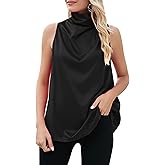 Famulily Womens Sexy Cowl Neck Sleeveless Tank Tops Ruched Satin Silky Cami Tops Basic Solid Color Tank Tops