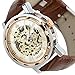 ESS Men's Man Brown Leather Stainless Silver Skeleton Semi Mechanical Mens Men Wrist Watch GIFT WM342
