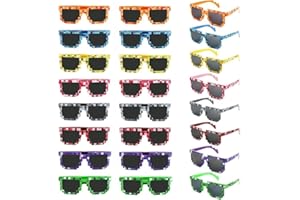 PintreeLand 24PCS Pixel Sunglasses Party Pack, Video Game Style Glasses in 8 Colors, Party Favors and Photo Props