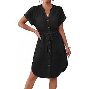 Bsubseach Swimsuit Coverup Button Down Bathing Suit Cover Up with Pockets | Adjustable Drawstring Shirt Dresses, Loose Fit Fl
