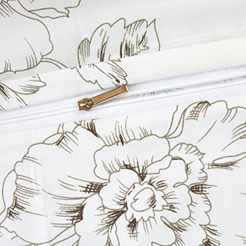 White Floral Duvet Cover Set, Vintage Flowers Pattern Printed, Soft Microfiber Bedding with Zipper Closure (3pcs, King Size)