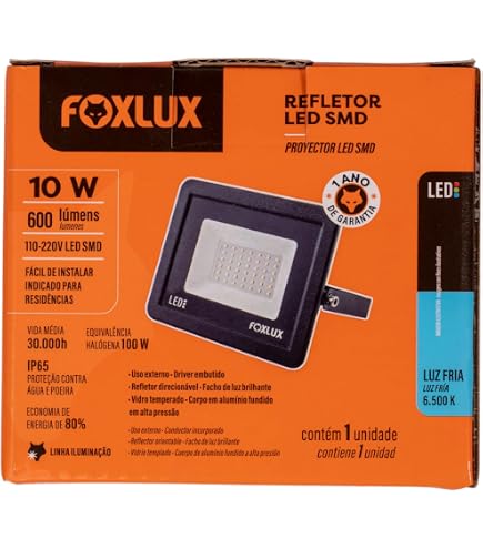 Refletor de LED Foxlux – 20 W – 3000 K – Luz Amarela – Bivolt